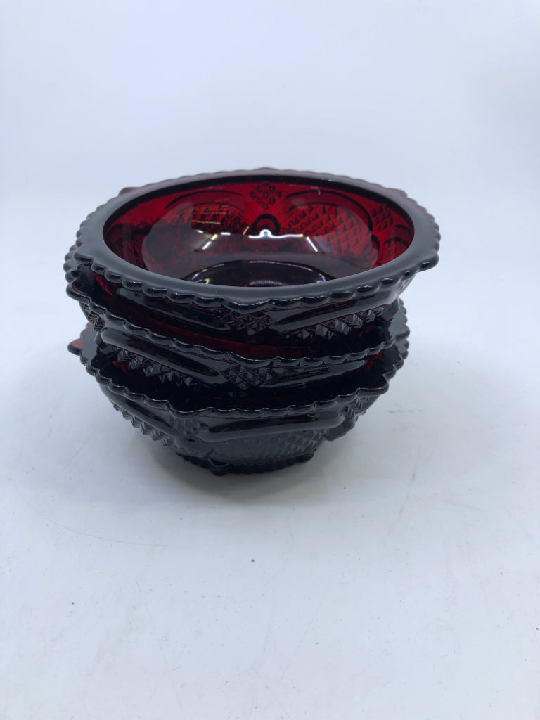 3 CRANBERRY GLASS BOWLS.