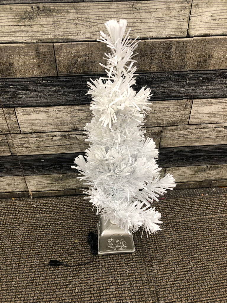SMALL WHITE LIGHT UP CHRISTMAS TREE.