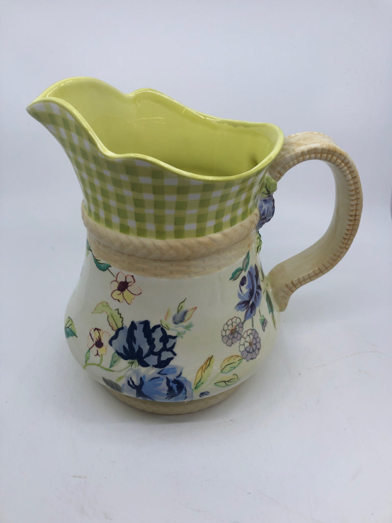 LIME GREEN COTTAGE ROSE COLLECTION PITCHER.