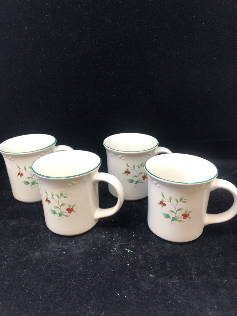 4 HOLLY PFALTZGRAFF MUGS.