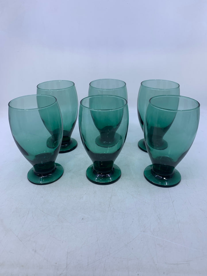 6 SHORT GREEN GLASSES.