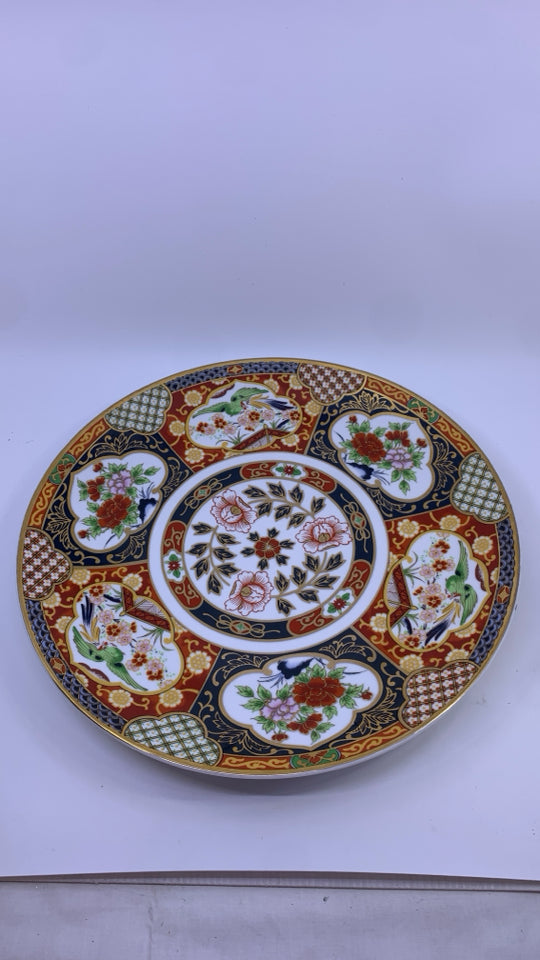 RED FLORAL ASIAN STYLE CENTERPIECE BOWL.