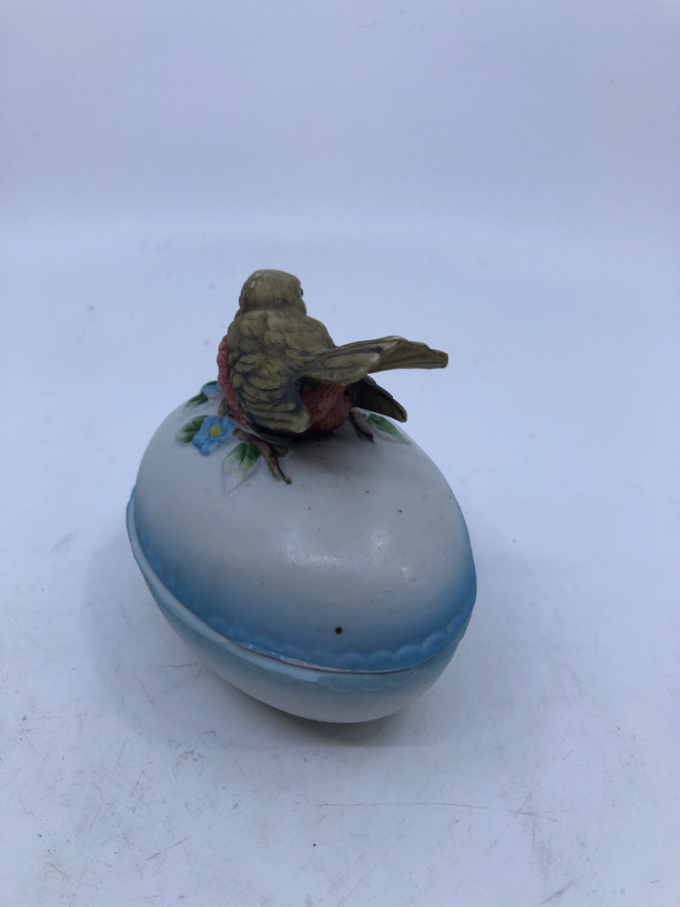 VTG CERAMIC BROWN BIRD EGG TRINKET HOLDER.