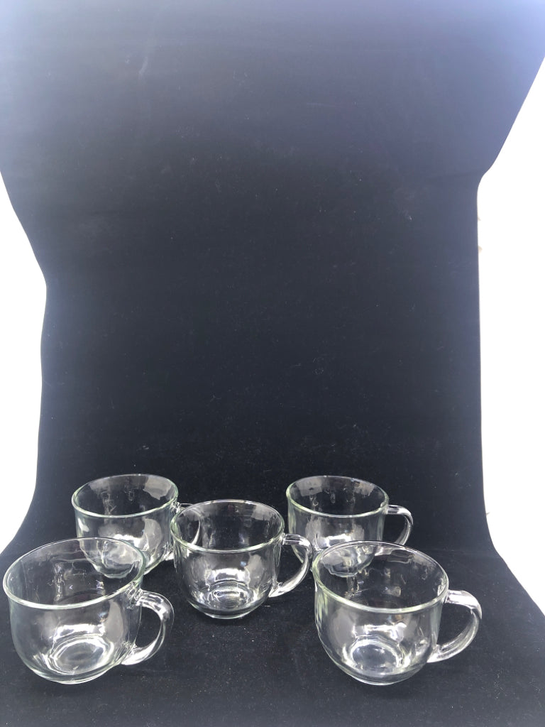 5 PC CLEAR GLASS MUGS.