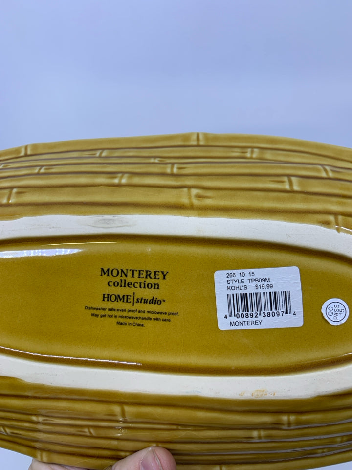 CERAMIC OVAL BAMBOO PATTERN BOWL.