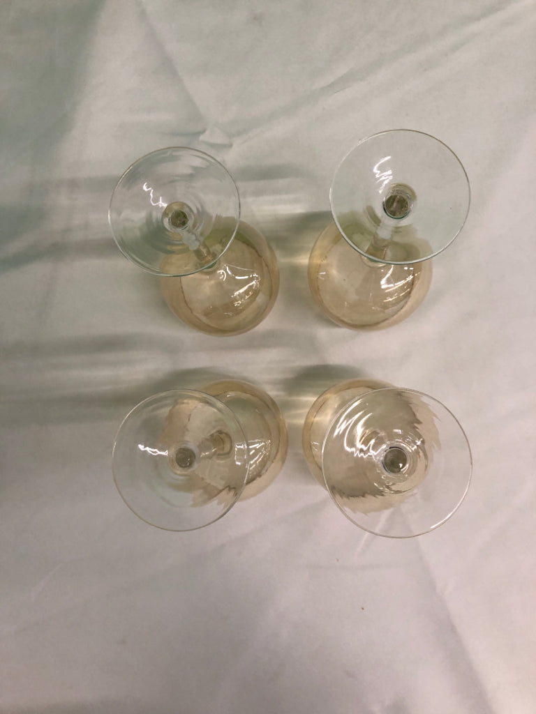 4 YELLOW WINE GLASSES.