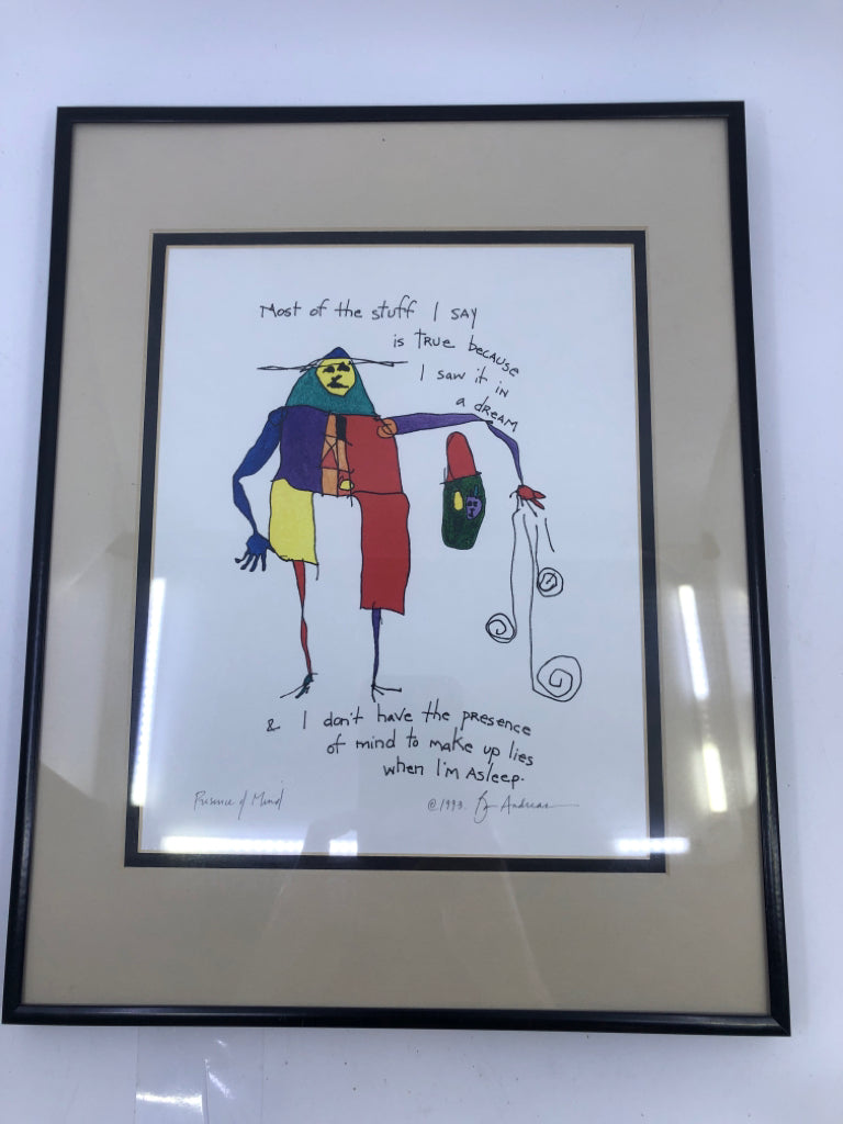 MAN DRAWING FRAMED PRINT- SIGNED.