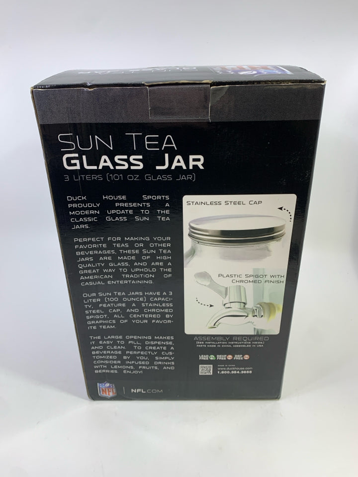 PATRIOTS NFL SUN TEA GLASS JAR IN BOX.