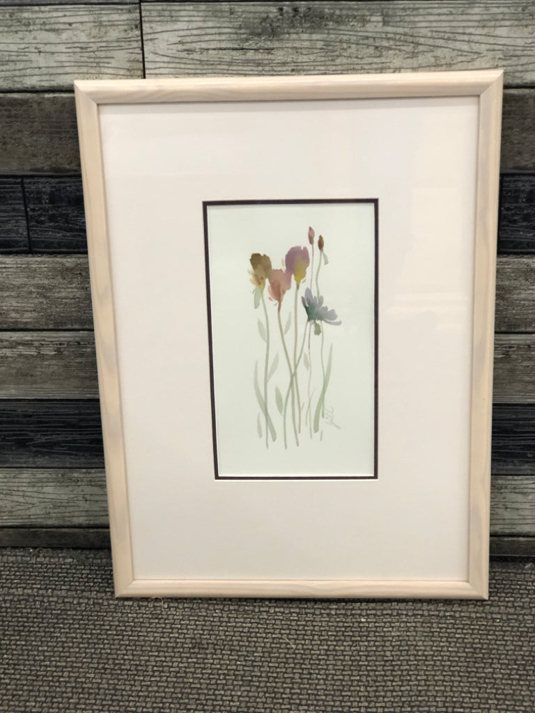 WATERCOLOR FLORAL IN PALE PINK FRAME WALL ART.