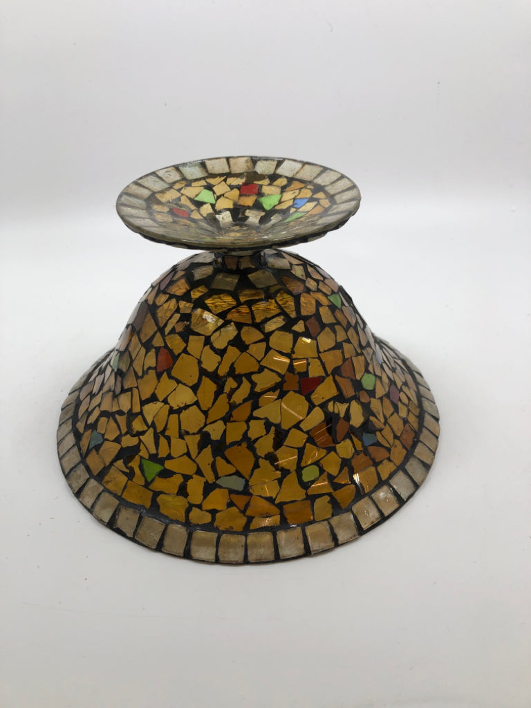 MOSAIC AMBER GLASS CENTERPIECE BOWL.