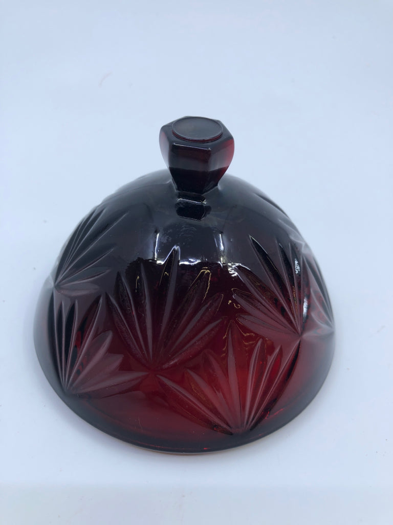 RED FOOTED EGG SHAPED CANISTER HARD CUT GLASS.