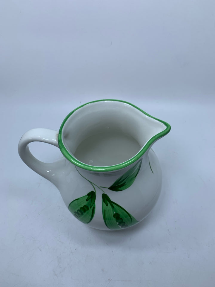 PITCHER W/ LARGE PAINTED TOMATO GREEN EDGE.