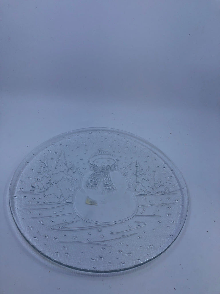 SNOWMAN GLASS PLATTER.