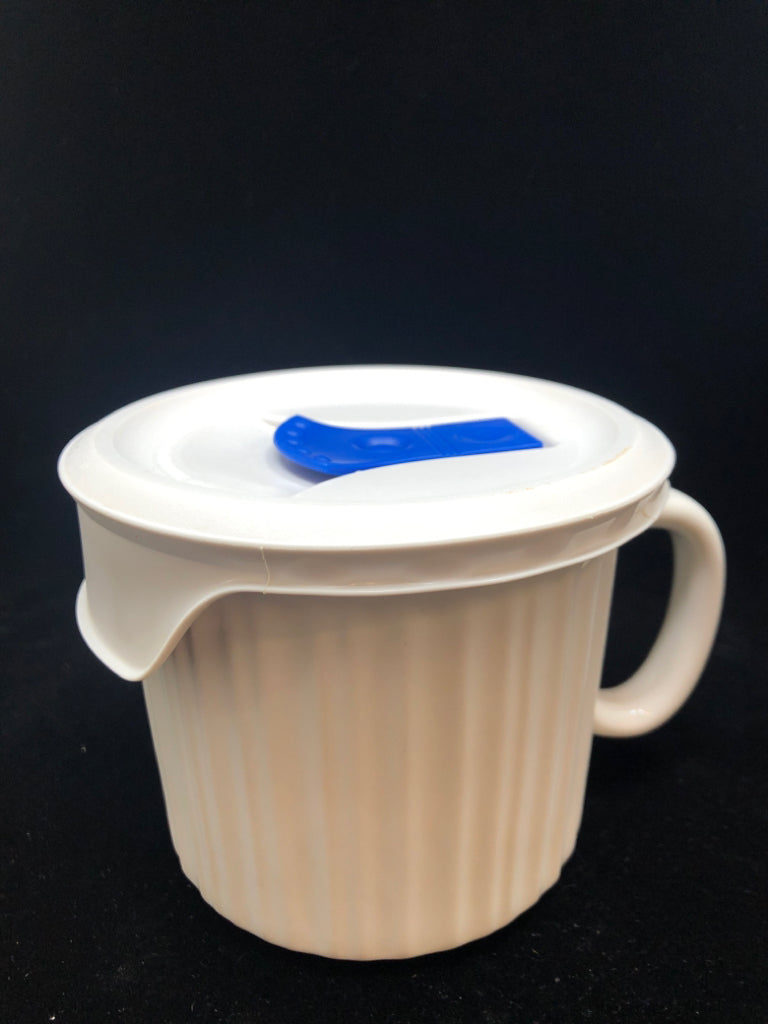 FRENCH WHITE MICROWAVE SOUP MUG W/LID.