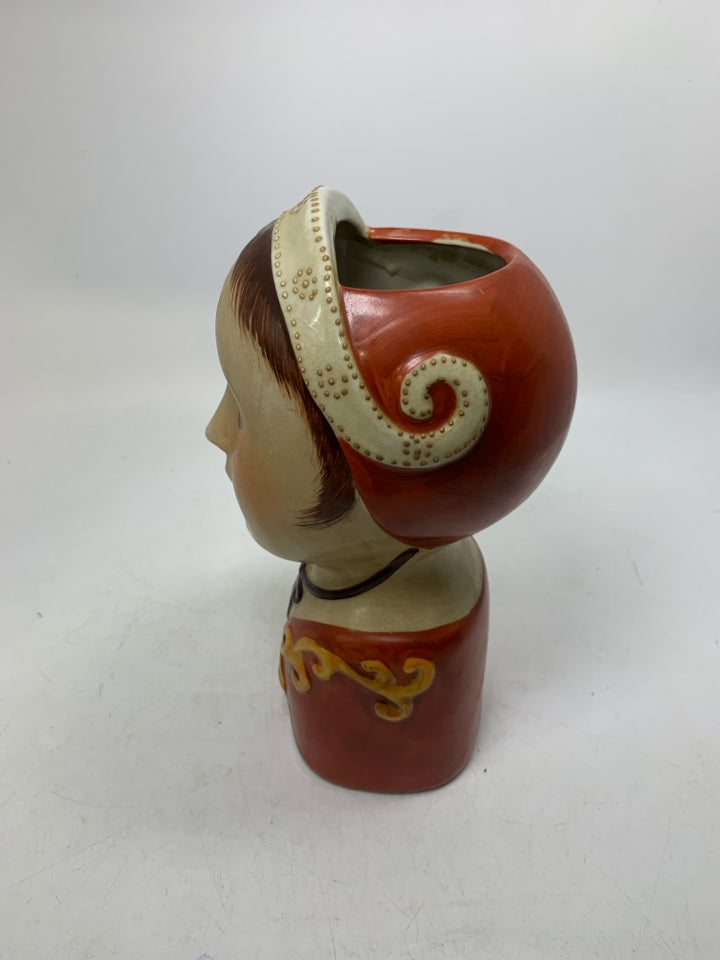 VTG FOLK ART LADY HEAD.
