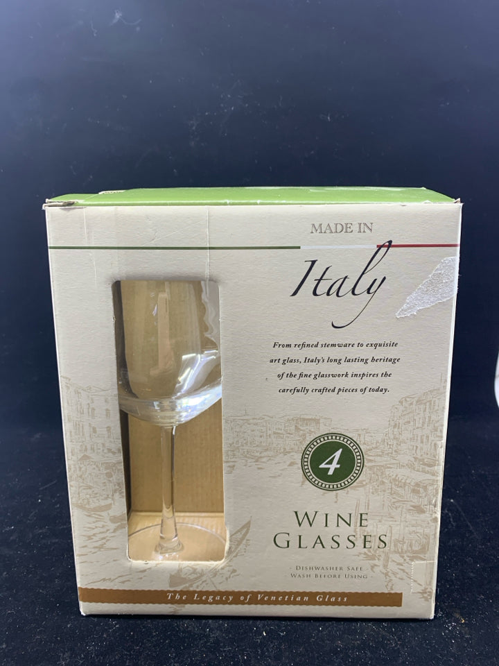 NIB 4 ITALIAN WINE GLASSES.