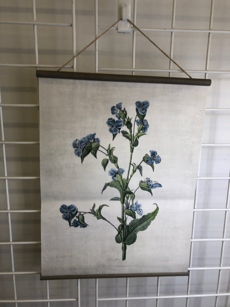 SMALL TAPESTRY W/ BLUE FLOWERS WALL ART.
