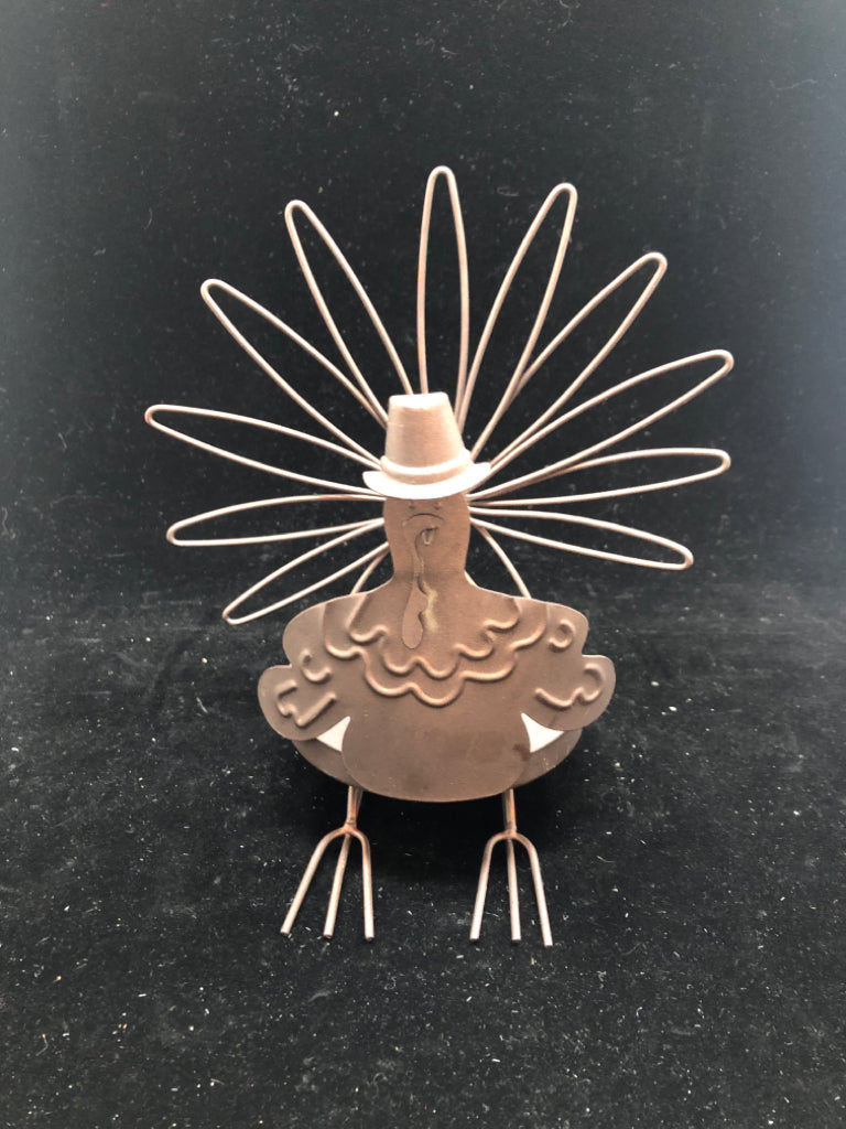 BROWN METAL TURKEY CANDLE HOLDER.