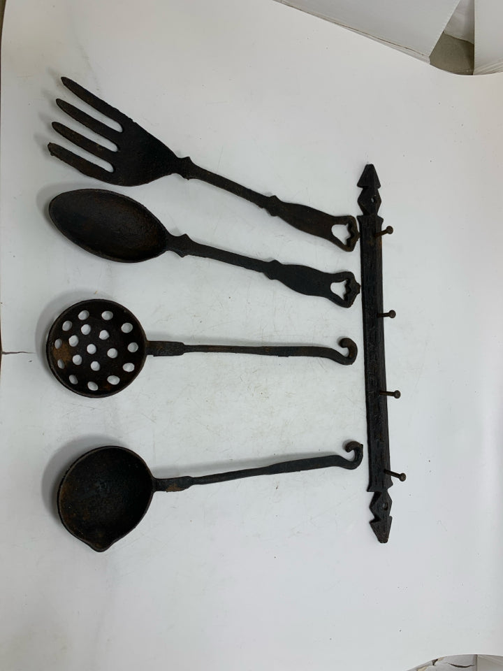 VTG 4 METAL UTENSILS ON HOOKS.