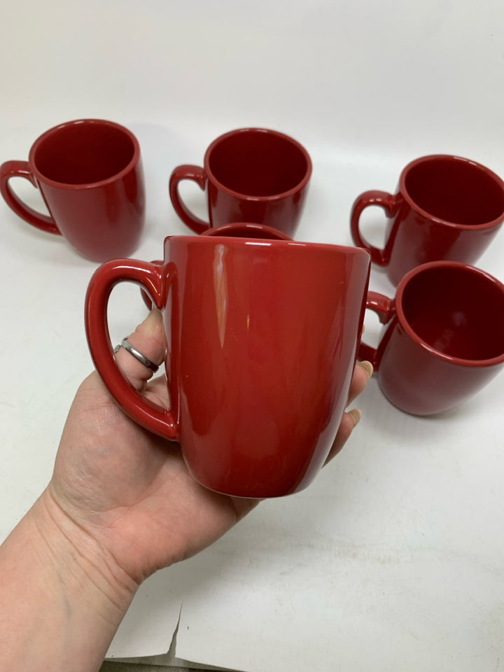 6 DARK RED COFFEE MUGS.