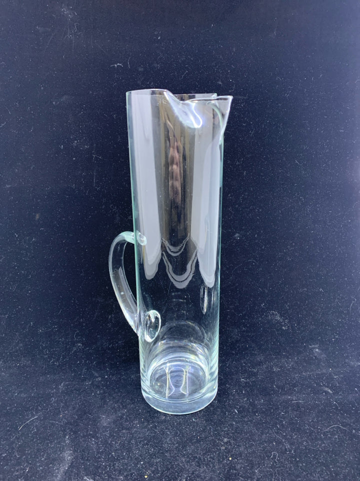 NARROW GLASS PITCHER W/ ICE LIP.