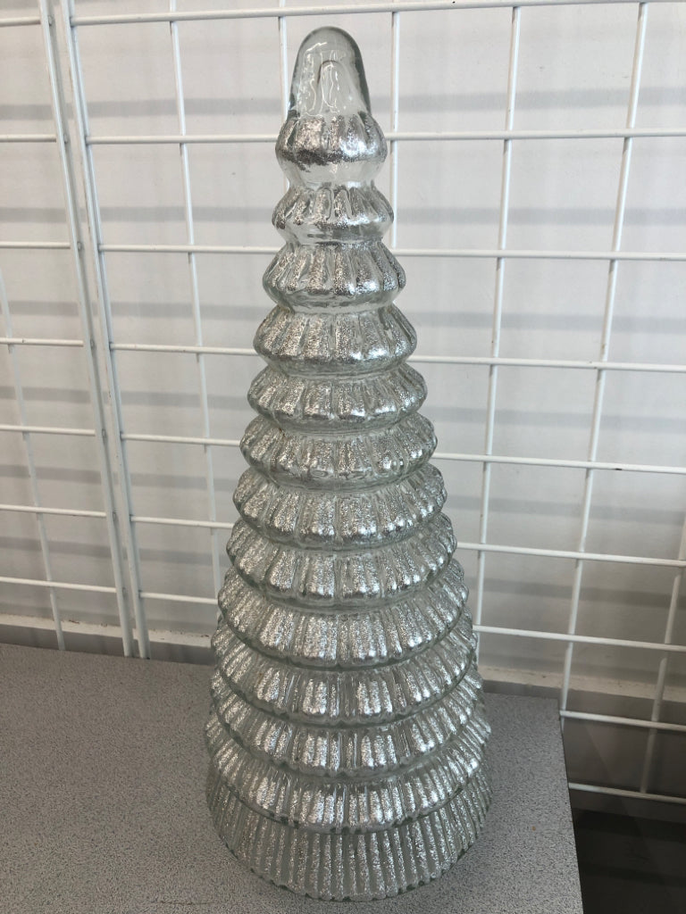 SILVER SPARKLE GLASS WINTER TREE DECOR.