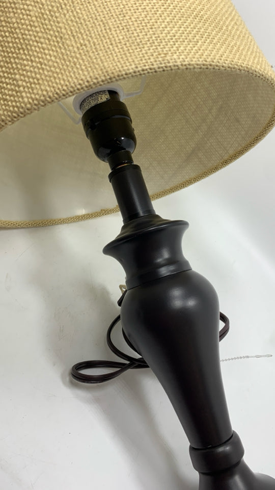 SM BLACK LAMP W/CANVAS SHADE.