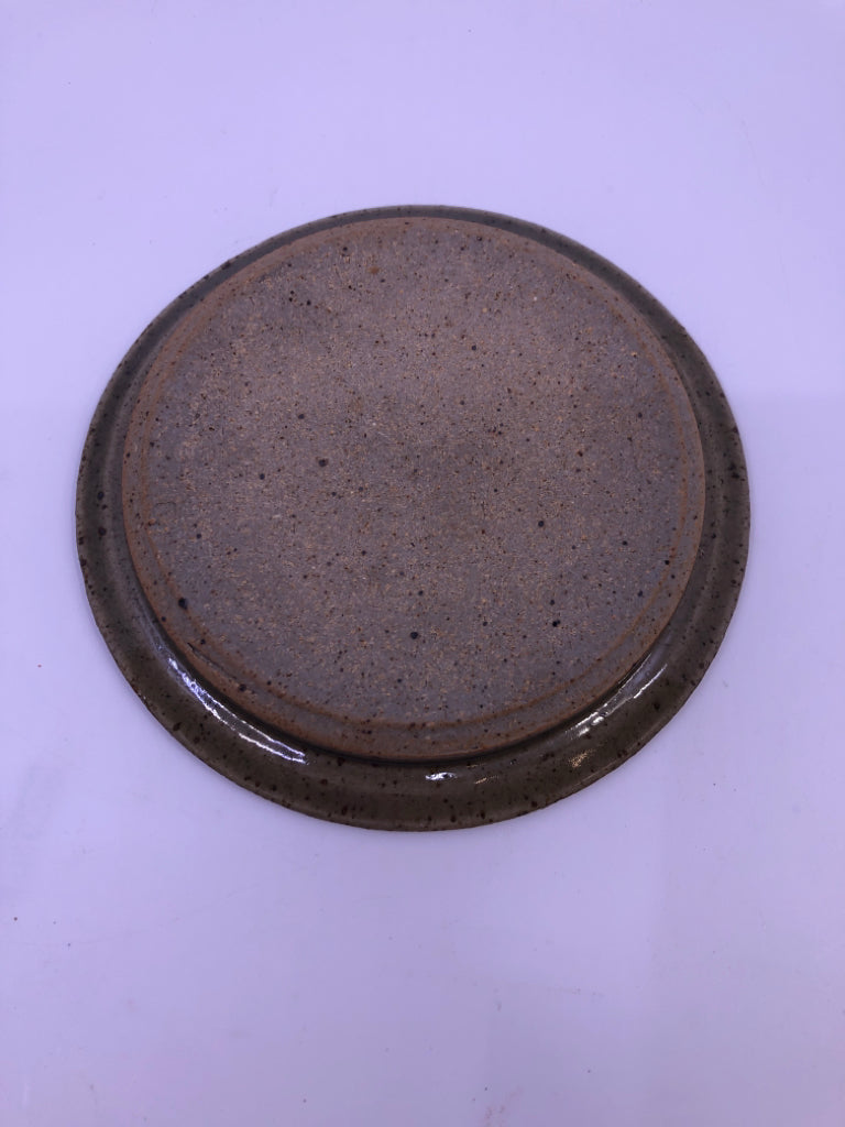 GREEN AND BROWN POTTERY BUTTER DOME.