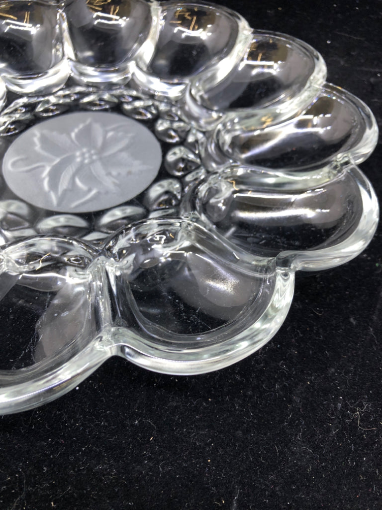 FANTASIA CLEAR GLASS DEVILED EGG FROSTED HOLLY.