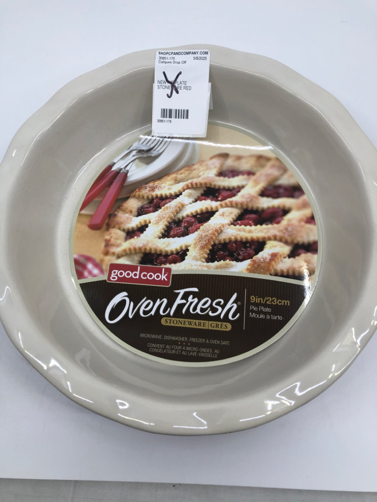 NEW PIE PLATE STONEWARE RED BOTTOM.