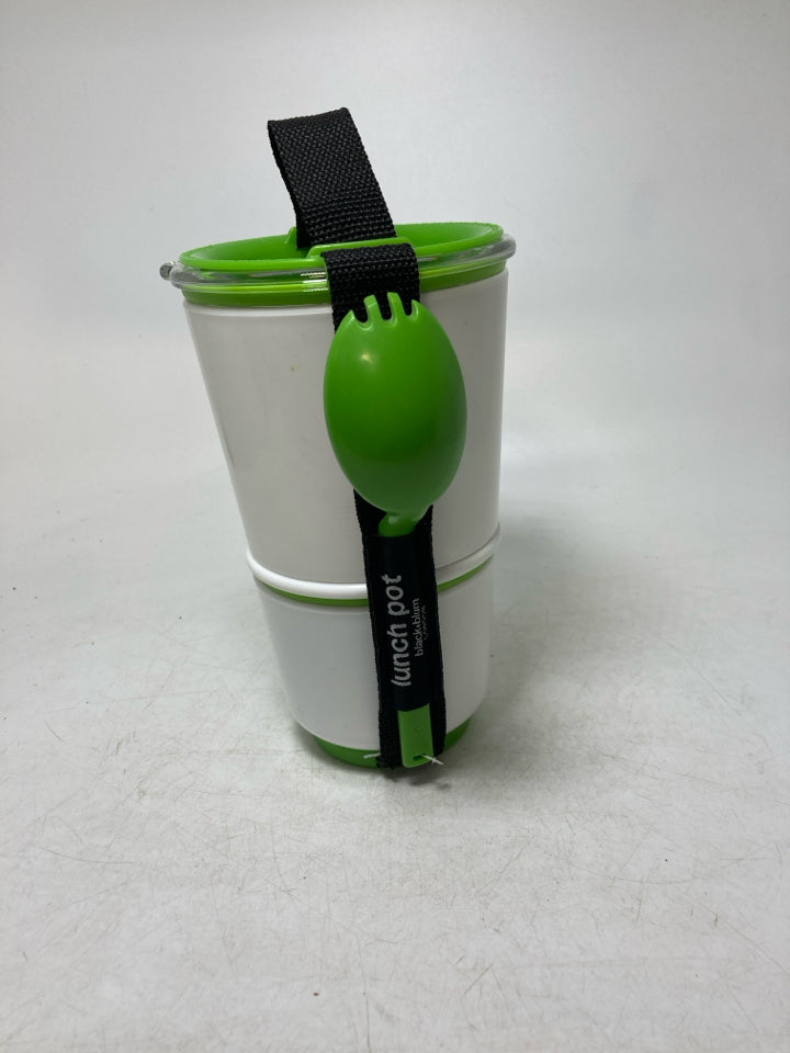 NEW LUNCH POT 2 PC PLASTIC STACKING STORAGE W/ SPORK