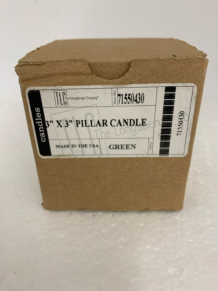 NIB GREEN LONGABERGER PILLAR CANDLE.