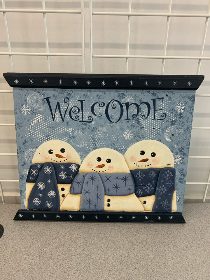 WELCOME SNOWMEN WOOD SIGN.
