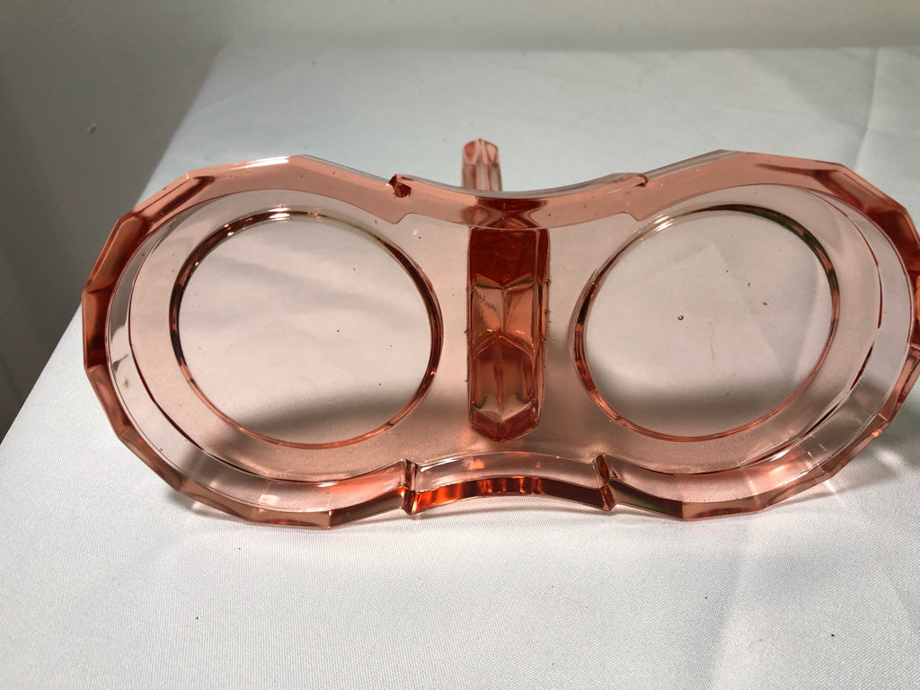3PC VTG PINK DEPRESSION GLASS SUGAR AND CREAMER SET W STAND.