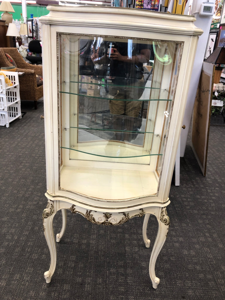 ANTIQUE STYLE MILANO CREAM DISPLAY CURIO CABINET.