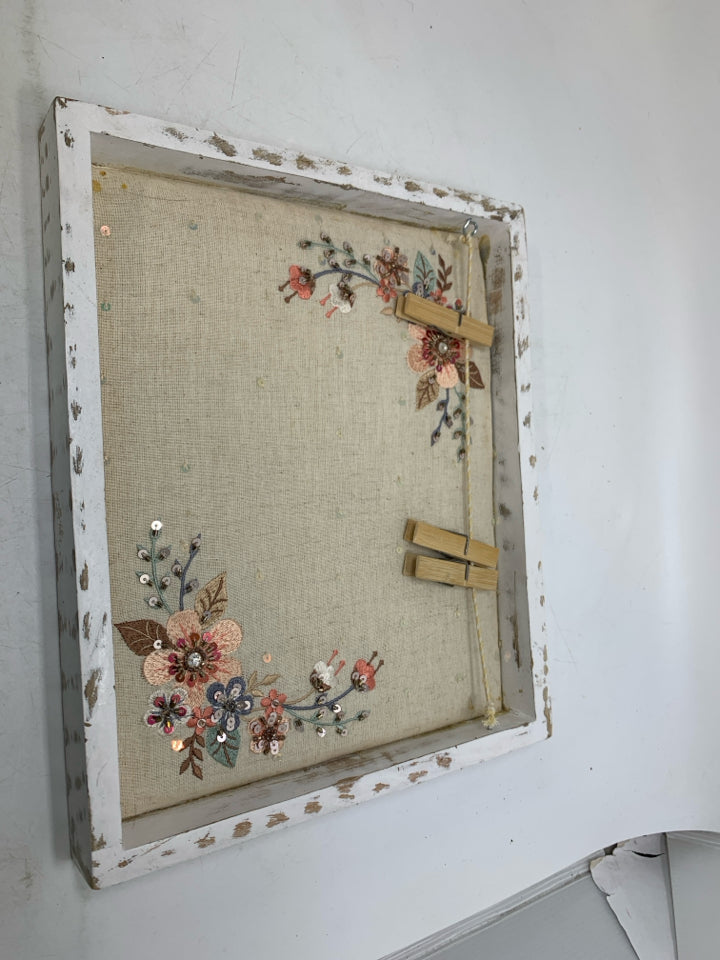 FLORAL EMBROIDERED BACKGROUND AND DISTRESSED FRAME PHOTO CLIPS.