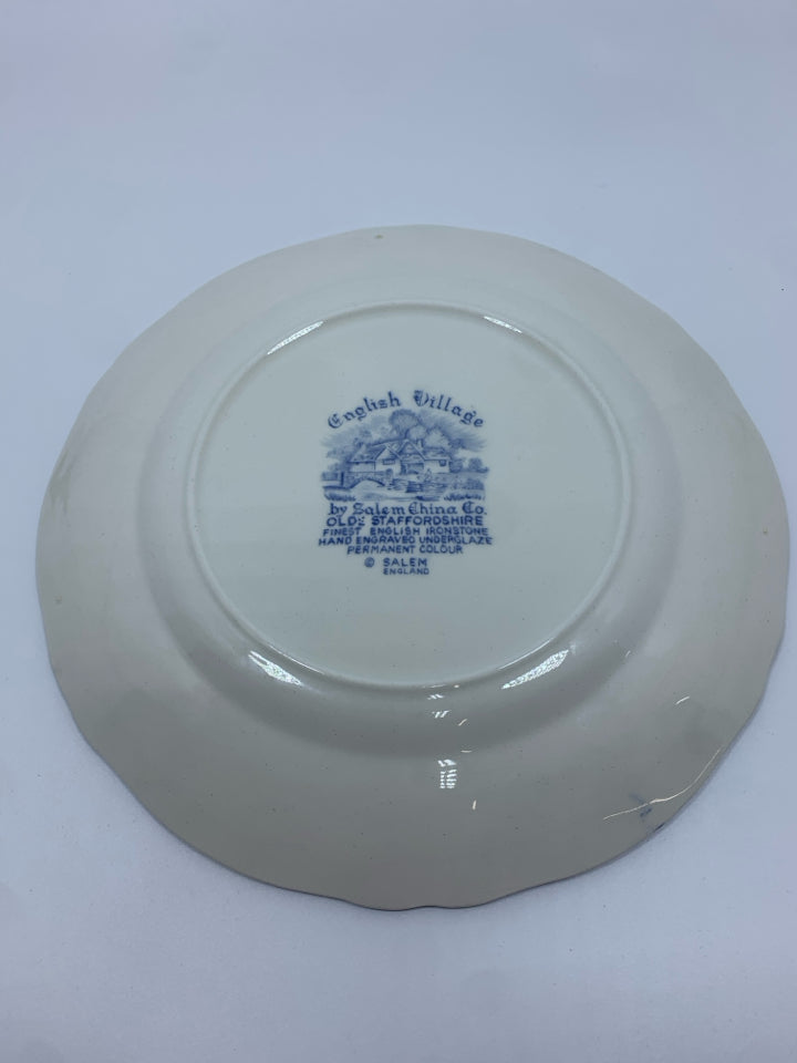 4 VTG ENGLISH VILLAGE BLUE SALAD PLATES.