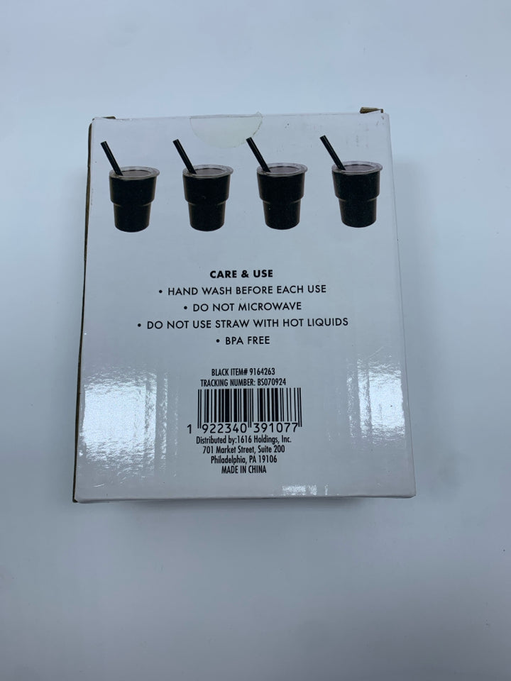 NIB 4 BLACK MINI TUMBLERS.