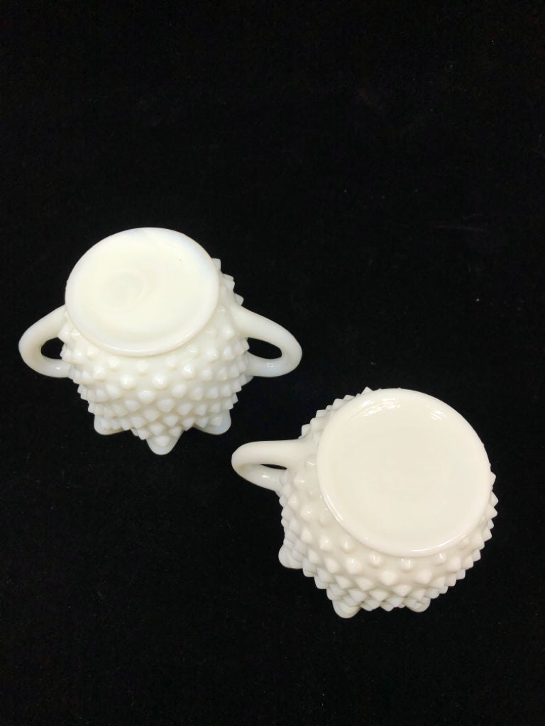 VTG HOBNAIL MILK GLASS SUGAR AND CREAMER SET.