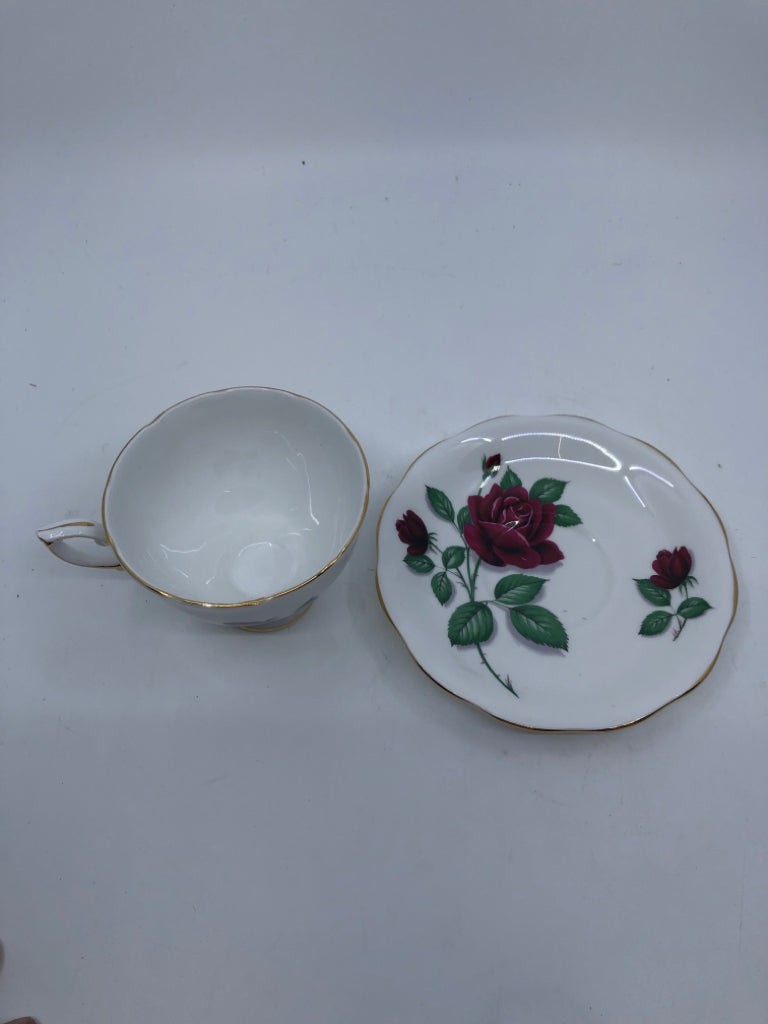 VTG RED VELVET TEA CUP AND SAUCER.