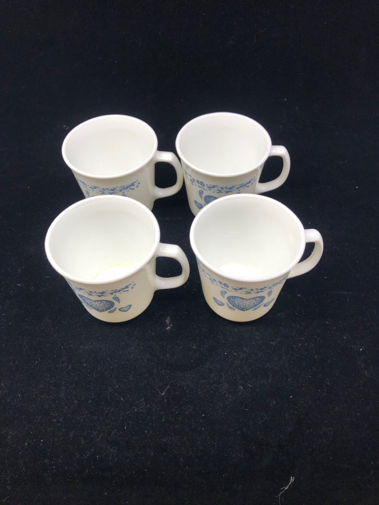 4 CORNING WARE HEART PATTERN MUGS.