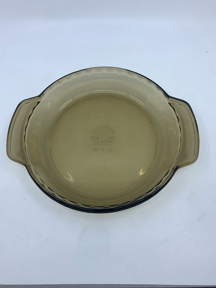 BROWN GLASS PIE DISH.