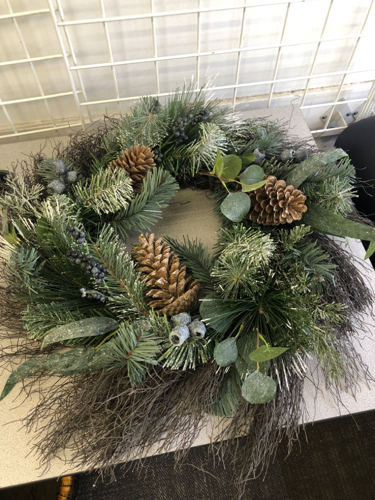 PINECONE W/BLUEBERRIES, GLITTER WREATH.