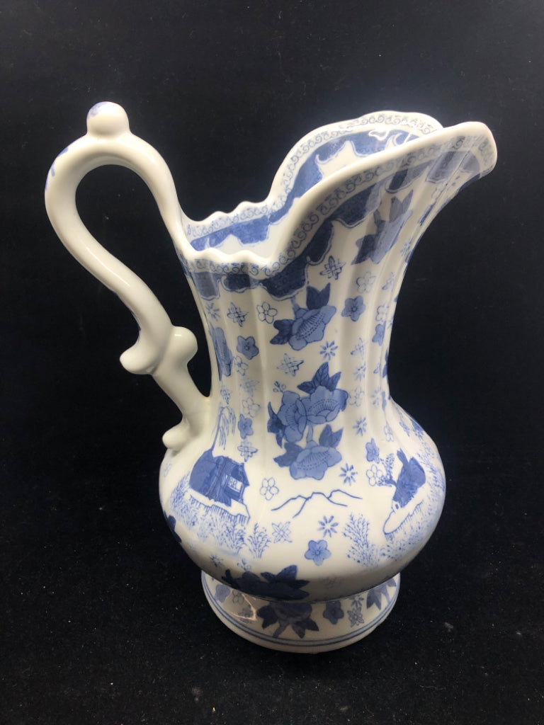 LARGE BLUE AND WHITE PITCHER.