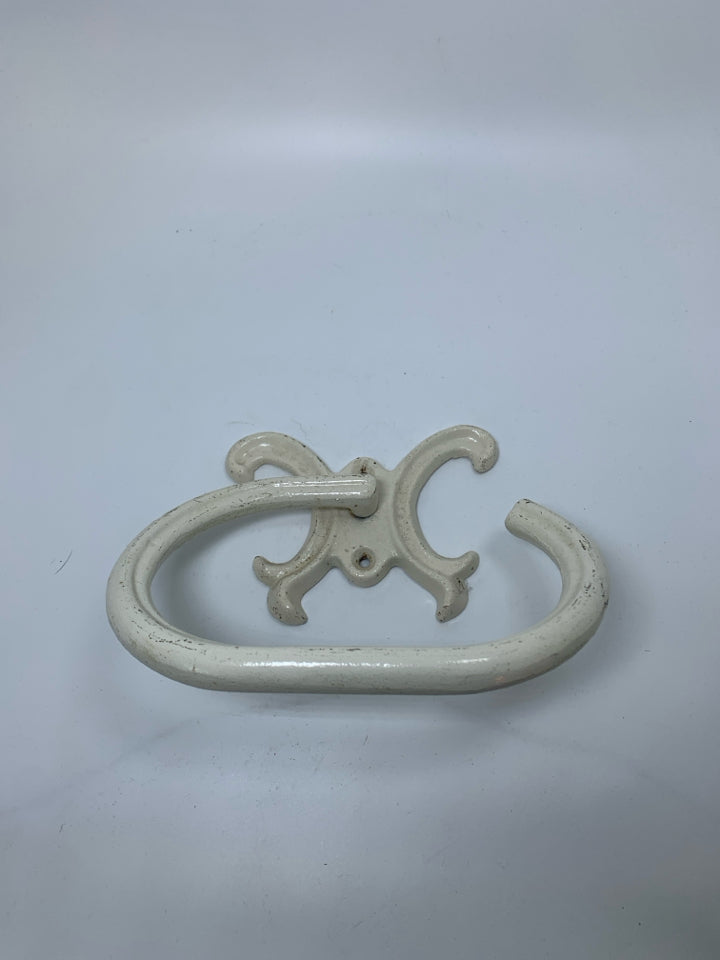 WHITE HEAVY METAL TOILET PAPER WALL MOUNT.