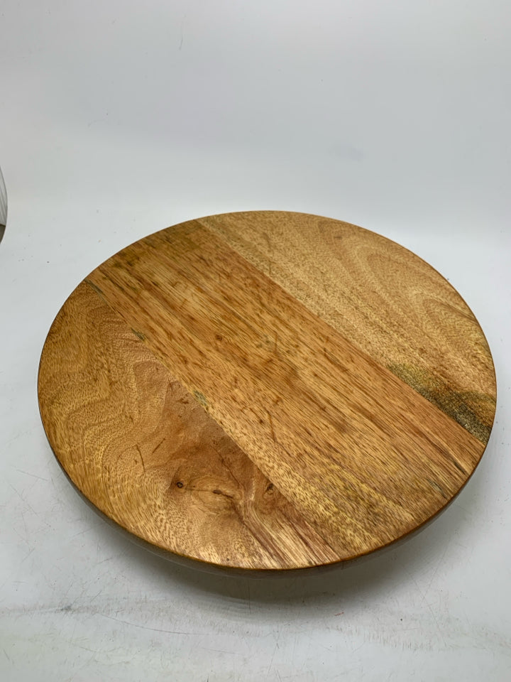 WOOD FOOTED CAKE STAND.