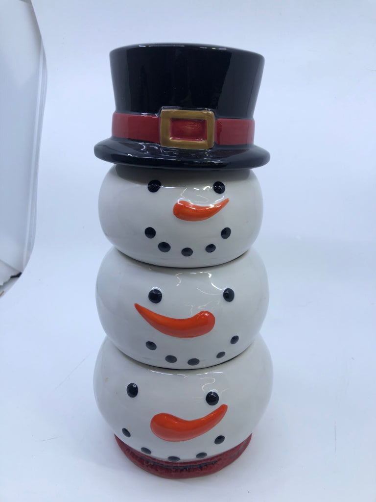 4 PC STACKING SNOWMAN JAR SET.