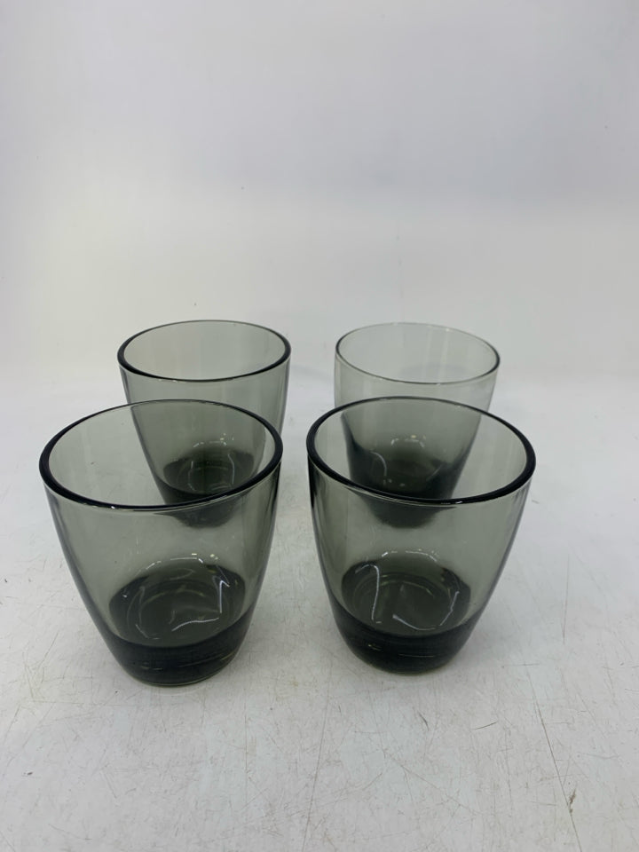4 SMOKEY GREY SHORT GLASSES.