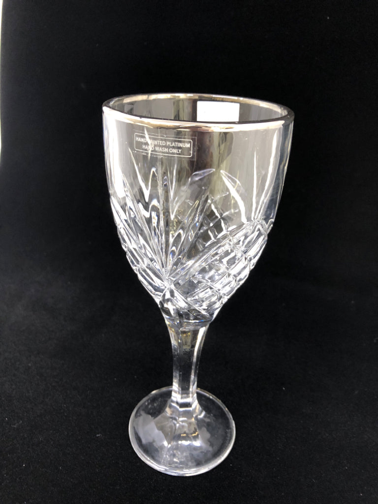 2 DIAMOND CUT CRYSTAL DUBLIN GOBLET W/PLATINUM RIM.