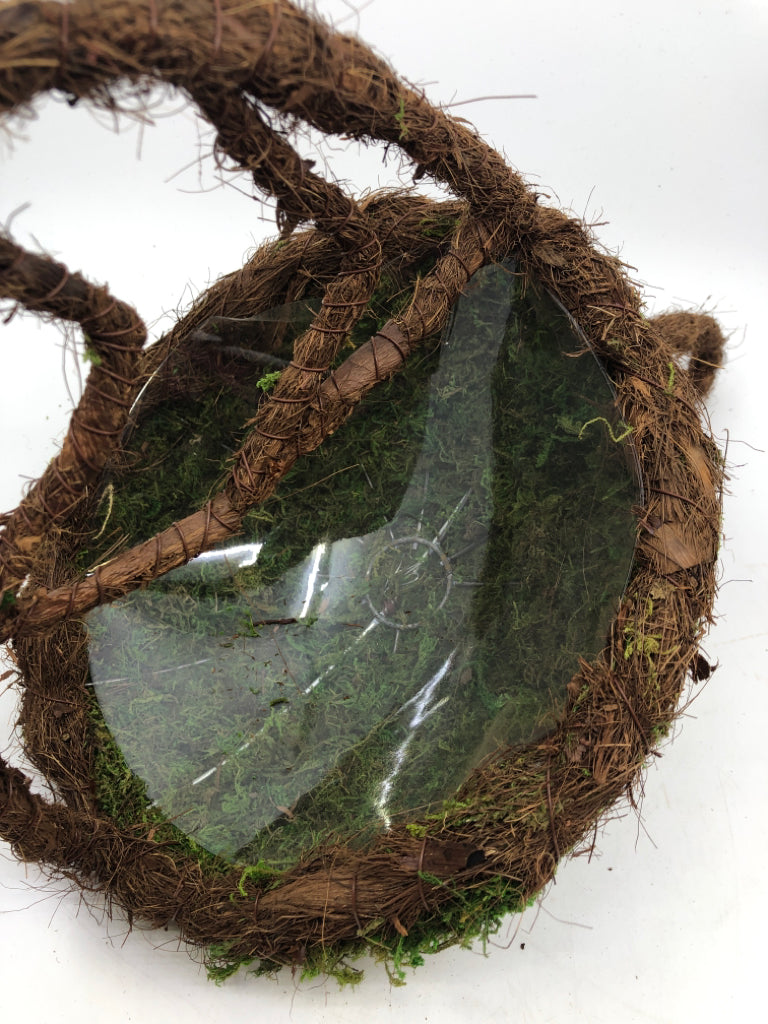 MOSS BIRD SHAPED HANGING PLANTER W/ PLASTIC INSERT.
